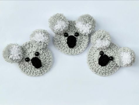 Today’s beautiful appliqués are these gorgeous koala bears. They have been made in grey and white wool with tiny grey and white fluffy pompoms for ears. These were requested by a lovely customer who asked if I could make them for her. These are also available and ready to ship from my #etsyshop @babycrochetbyjules #babycrochetbyjules #baby #babycrochet #babyblanket #appliqué #crochetappliques #crochetapplique #crochet #handmadewithlove #crochetdesigner #crochetdesigners #crochetbaby #crochetb... Crochet Koala, Koala Bears, Sewing Crochet, Crochet Nursery, Embroidery Wedding, Who Asked, Crochet Christmas Decorations, Crochet Teddy Bear, Crochet Teddy