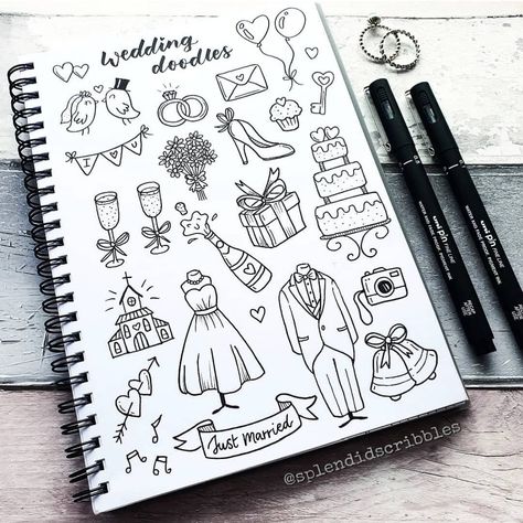 supe cute bujo doodles Diy Wedding Journal, Wedding Doodles, Easy Doodle Ideas, Bullet Journal Tools, Doodle Wedding, Bujo Doodles, Wedding Drawing, Bullet Journal Page, Easy Doodle