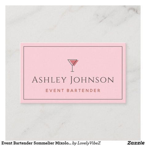 Event Bartender Sommelier Mixologist Pink & Gray Business Card Bartender Business Card Ideas, Bartending Business, Business Card Ideas, Bar Tender, Travel Bar, Mom Travel, Ashley Johnson, Bold Typography, Elegant Font