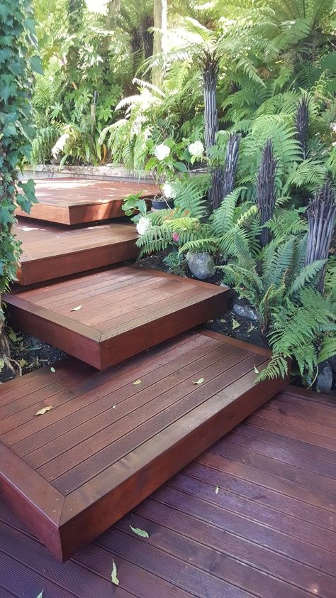 Stair Garden, Landscape Stairs, Landscape Steps, Sloped Backyard, Stairs Ideas, Ipe Wood, Lakeside Living, Garden Stairs, Sloped Garden