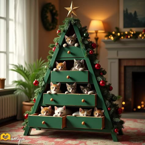 Cat Christmas Tree Ideas, Catproof Christmas Tree, Christmas Cat Tree, Cat Homes, Cat Projects, Cat Cage, Cat Christmas Tree, Cat Houses, Fluffy Puppies