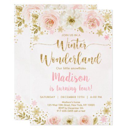 Winter Wonderland Pink Gold Snowflake Birthday Invitation Royal Princess Birthday, Crown Baby Shower, Princess Baby Shower Invitation, 60th Birthday Party Invitations, 40th Birthday Party Invites, Princess Birthday Invitations, Princess Invitations, Baby Shower Invitaciones, Floral Baby Shower Invitations