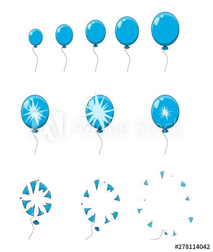 Stock Image: balloon pop, explosion, burst animation step, frames isolated on white Magical Illustration, Blow Pop, Blow Pops, Balloon Pop, Animation Sketches, Animation Reference, White Stock, 2d Animation, The Balloon