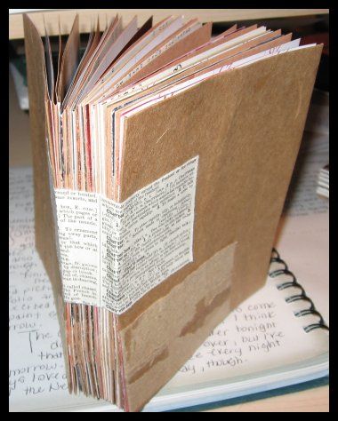 Mixed Media Art Journal - Mixed media art journal I made out of brown paper bags, calendar pages, brown paper and magazine pages. Karton Design, Paper Binding, Mixed Media Art Journal, Media Journal, Binding Tutorial, Buch Design, Journal Making, Smash Books, Bookmaking