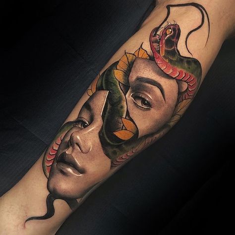 ✒️For more ink like this follow @METAPHORICJIZM Trad Tattoos, Neo Tattoo, Girl Face Tattoo, Portrait Reference, Gorgeous Tattoos, Tatuaje A Color, Face Tattoos, Japanese Tattoo Art, Realism Tattoo