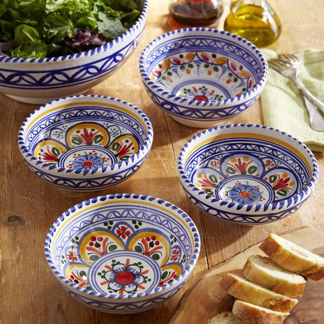 Shop Hand-painted Ceramic Bowls Set of 4 Online | La Tienda Salad Bowls Ceramic, Soup Bowls Ceramic, Ceramics Bowls Designs, Spanish Foods, Turkish Pottery, Food Soup, Colorful Bowls, Plates And Bowls Set, Hand Painted Bowls