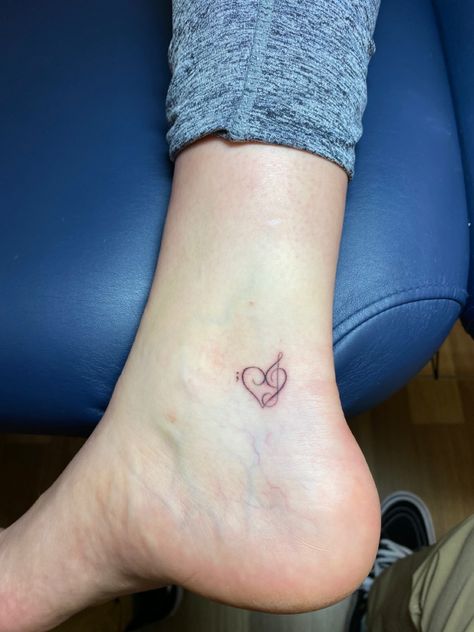 Music Tattoo Ankle, Dainty Treble Clef Tattoo, Bass Clef Semi Colon Tattoo, Treble Bass Clef Heart Tattoo, Pinwheel Tattoo Heart Bones, Music Note Semi-colon Tattoo, Music Semicolon Tattoo, Nashville Tattoos, Full Body Drawings