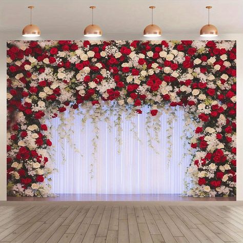 Faster shipping. Better service Red Wedding Arch, Red And White Wedding Decorations, White Wedding Decorations, Red And White Weddings, Rosé Theme, Maroon Wedding, Red And White Roses, Event Stand, Rose Party