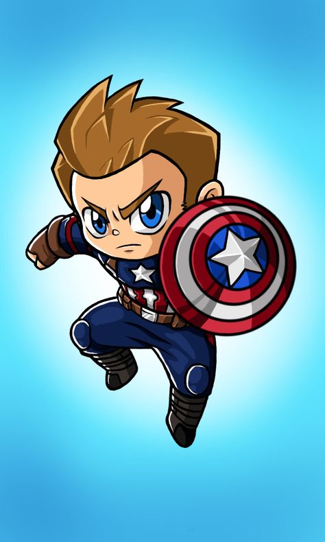 Chibi Captain America, Marvel Cartoon Drawings, Captain America Cartoon, Captain America Drawing, Iron Man Drawing, Captain America Art, Avengers Drawings, Chibi Marvel, Baby Avengers