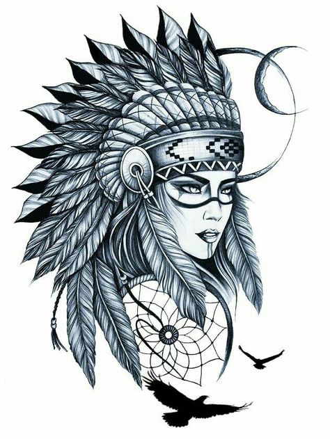 Tattoo Indien, Indian Girl Tattoos, Tato Phoenix, Headdress Tattoo, Tato Suku, Native American Woman, Native American Tattoos, Native Tattoos, Tattoo Trend