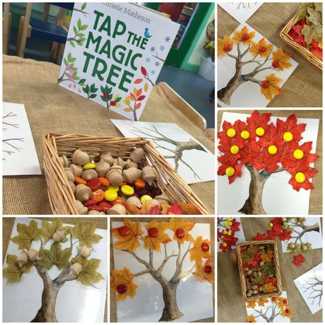 Tap the magic tree inspired transient art Tap The Magic Tree, Literacy Provocations, Transient Art, Nature Kindergarten, Crafts Kindergarten, Preschool Crafts Fall, Infant Classroom, Fall Preschool Activities, Tree Study