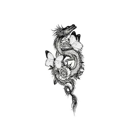 Dragon Spine Tattoo For Women Dainty, Butterfly And Dragon Tattoo, Dragon With Butterfly Tattoo, Creative Tattoo Ideas For Women Unique, Dragon Thigh Tattoos Women, Tattoo Idea For Kids, Dragon Tattoo For Women Arm, Side Thigh Tattoos Women Simple, Dope Tattoos For Women Arm