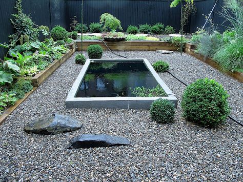 rectangle ponds are ponds, too. Backyard Pond, Urban Gardens, Play Kitchens, Garden Diary, Pond Ideas, Stone Garden, Small Pools, A Rectangle, Ponds Backyard