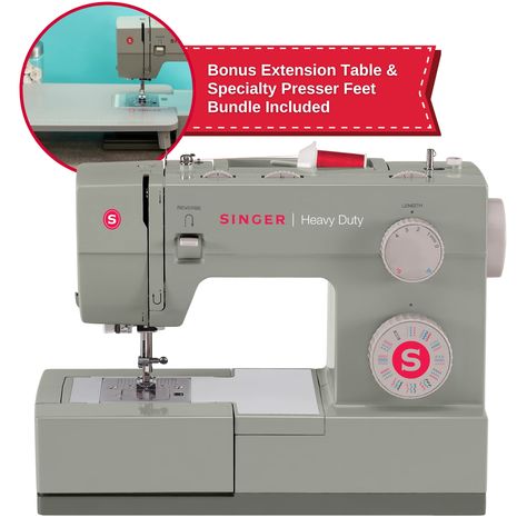 SINGER | Heavy Duty Holiday Bundle - 4452 Heavy Duty Sewing Machine with Bonus Extension Table for Larger Projects, Packed with Specialty Accessories Heavy Duty Sewing Machine, Quilting Guides, Computerized Sewing Machine, Sewing Machine Reviews, Extension Table, Easy Stitch, Seam Ripper, Singer Sewing Machine, Singer Sewing