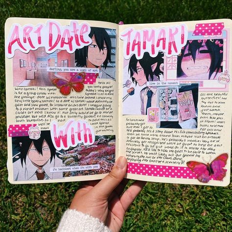 ♥ ally ♥ on Instagram: “hi lovelies !! todays collab post is a date with one of our husbandos haha, well you know me im loyal BUT i also thought that my shy baby…” Anime Notebook, Random Prints, Dating Book, Anime Journal, Kpop Journal, Study Stationery, Study Journal, Journal Spreads, Bullet Journal Aesthetic