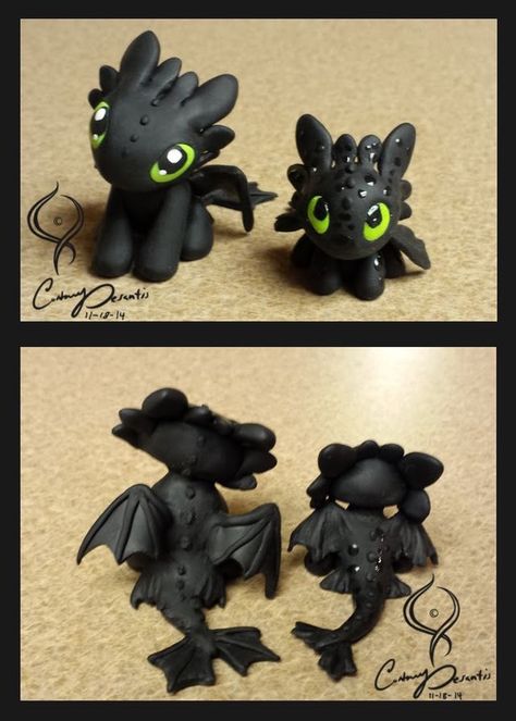 Toothless Night Fury, Polymer Clay Disney, Dragon Cakes, Fondant Animals, Dragon Birthday, Dragon Party, Clay Dragon, Polymer Clay Sculptures, Polymer Clay Diy