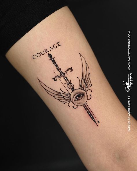 Embrace the strength within, wear courage as ink. 💪✨ #InkPower . . Tattoo by @inkcredible_samtattooindia . 📍 Malad / Charniroad Powered by @xtremetattooink @kwadron @kingstattoosupply #samtattooindia #couragetattoo #strength #tattoolover #tattooinspiration #creativetattoos #tattoos #everysinglestrokematters Mens Strength Tattoo, Strength And Honor Tattoo, Courage Tattoo Men, Strength And Courage Tattoos, Tattoo Courage, Christian Tattoos Men, Courage Tattoo, Courage Tattoos, Redemption Tattoo