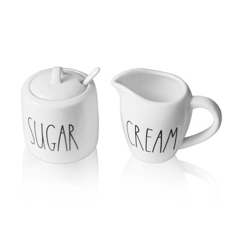 PRICES MAY VARY. FARMHOUSE STYLE --- This sugar and creamer set is a great way to add some farmhouse flair to your coffee or tea time. The ceramic sugar container has the word SUGAR printed on it, and the milk and creamer dispenser has the word CREAM printed on it. It's simple and elegant, and will complement any decor style. INCLUDE SPOON --- The sugar jar has a lid with a slot for the spoon, which is included in the set. You can easily add some sweetness to your cup. Whether you use them at ho Coffee Bar Farmhouse, Creamer Container, Spoon Ceramic, Bar Farmhouse, Sugar Dispenser, Farmhouse Flair, Sugar And Creamer Set, Sugar Container, Sugar Jar