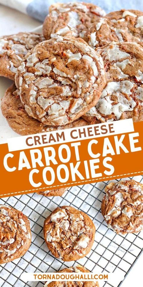 Cream Cheese Carrot Cake, Carrot Cake Cookies Recipe, Cream Cheese Swirl, White Chocolate Cream, Iced Oatmeal Cookies, Carrot Cookies, Moist Carrot Cakes, Carrot Cake Cookies, Spice Cake Mix