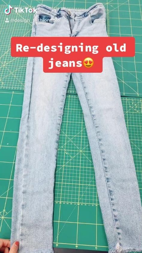 Jean Crafts Ideas Upcycle, How To Redesign Clothes Diy, Upsize Clothes Diy, Diy Old Jeans Refashioning, Upcycle Clothes Jeans, Revamp Jeans, Diy Old Clothes To New Fashion, Clothes Redesign, Denim Redesign