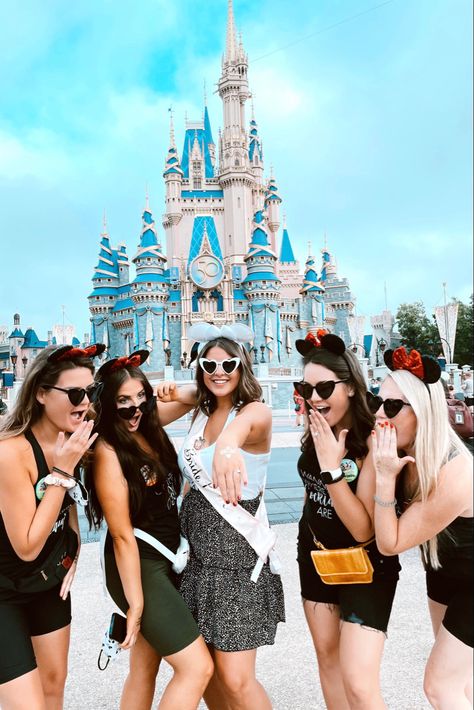 Bachelorette Disney Outfits, Bachelorette At Disneyland, Magic Kingdom Bachelorette Party, Disneyland Hen Party, Bachelorette Party At Disney, Bridal Disney Outfit, Bachelorette Party Disneyland, Bachelorette Party Ideas Disney, Disney Hen Do