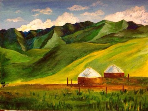 The landscape of Kazakhstan. Acrylic paining on canvas 30x40cm Kazakhstan Landscape, Anime Face Drawing, The Landscape, Face Drawing, Magnolia, Oil Painting, Sketch, Felt, Paint