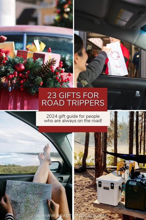 23 Gift Ideas Road Trippers Will Love (2024 Gift Guide) — Road Trip Locals Road Trip Basket, Road Trip Gift Basket, Travel Gift Basket, Road Trip Gifts, Road Trip Kit, Good Gift Ideas, Coffee Gifts Card, What To Sell, Long Road Trip