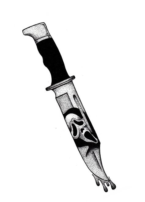 Scream Knife Tattoo Design, Chucky Knife Tattoo, Nifes Tatoos, Ghost Face Knife Tattoo Ideas, Ghostface Knife Drawing, Scream Knife Drawing, Horror Knife Tattoo, Ghostface Knife Tattoo, Scream Knife Tattoo