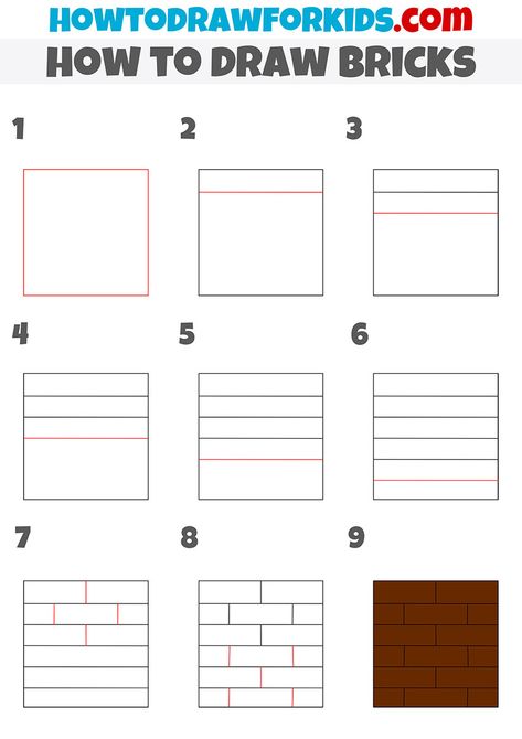 how to draw bricks step by step Brick Wall Background Drawing, How To Draw Brick Texture, How To Draw A Brick Wall Step By Step, Brick Wall Painting Canvas, How To Draw Graffiti Step By Step, Brick Drawing Sketch, How To Draw Brick Wall, How To Draw Bricks, How To Draw A Building