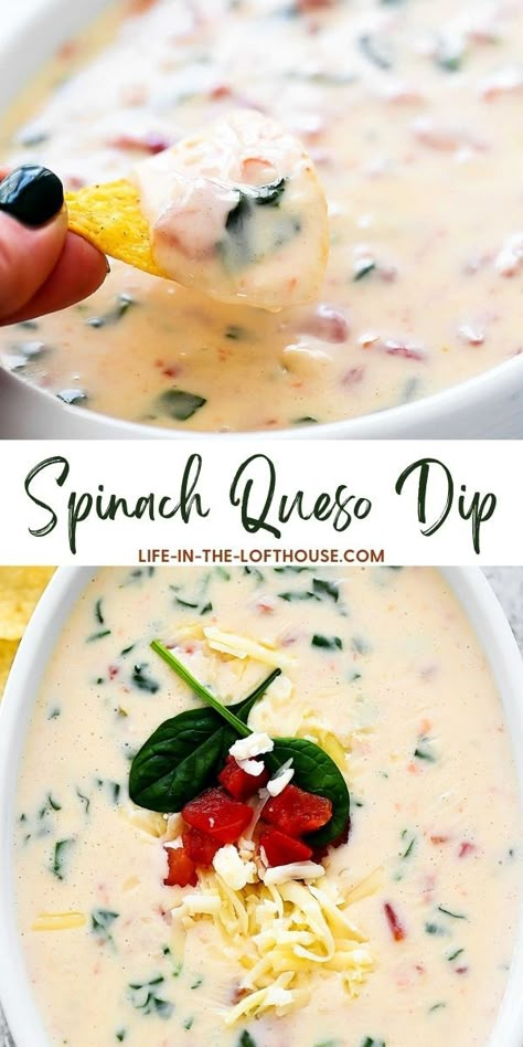 Spinach Con Queso Dip, White Cheddar Cheese Dip, Spinach Queso Dip, Chili Bean Dip, Spinach Queso, Crock Pot Queso, Spinach Cheese Dip, Life In The Lofthouse, Cheese Dip Mexican