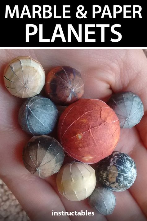 Make mini globes of all the planets of the solar system out of paper folded around marbles.  #Instructables #papercraft #space #galaxy #kids Diy Space Crafts, Paper Mache Planets, Make A Solar System, Outer Space Baby Shower, Marble Nails Tutorial, Diy Solar System, Planet Model, Planet Crafts, All The Planets