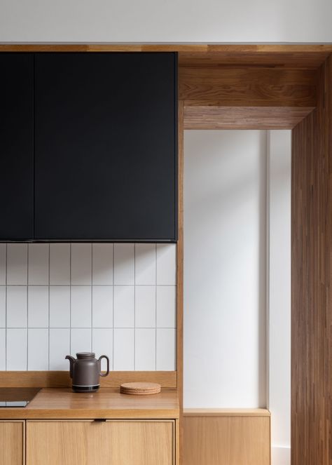 Architect duo turn Edinburgh apartment into modern living space Ikea Units, Oak Extending Dining Table, Wood Worktop, Ikea Kitchen Cabinets, White Wall Tiles, Wooden Sideboard, Kitchen Upgrades, Ikea Kitchen, Wooden Cabinets