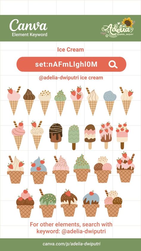 Cute Ice Cream | Canva Pro Elements canvafontkeyword #canvawoman #visualelements #canvahacks🥐 Canva Clipart, Canva Learning, Canva Inspiration, Canva Pro Elements, Cone Dessert, Illustration Fruit, Ice Cream Waffle, Cup Ice Cream, Cone Ice Cream