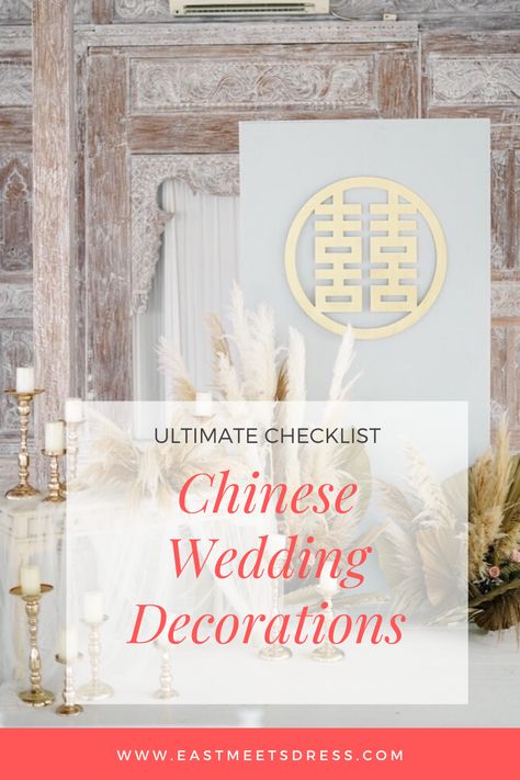 Get inspired by these 15 decoration ideas for your modern or traditional Chinese wedding banquet. Find out where to buy Chinese wedding decorations for your wedding in this ultimate guide. Chinese Inspired Wedding Decor, Chinese Wedding Banquet, Wedding Decoration Checklist, Red Chinese Wedding Dress, Chinese Wedding Favors, Chinese Wedding Tea Ceremony, Chinese Celebrations, Modern Chinese Wedding, Wedding Chinese