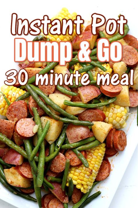 Fast and easy, dump and go meal in the Instant Pot with smoked sausage, corn, beans and red potatoes. #instantpot Instant Pot Pork Sausage Recipes, Instant Pot Recipes With Sausage, Instant Pot Andouille Sausage Recipes, Instant Pot Game Day Recipes, Easy Dump And Go Instant Pot Recipes, Instant Pot Recipes Sausage, Instant Pot Sausage And Potatoes, Sausage Instant Pot Recipes, Instant Pot Comfort Food Recipes