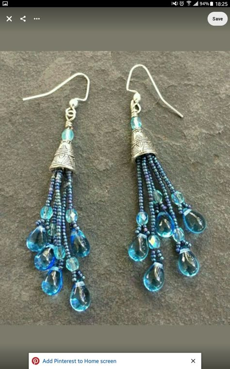 Blue Beaded Earrings, Seed Bead Tutorials, Jewelry Making Earrings, Bead Tutorials, Seed Bead Tutorial, Beaded Earrings Patterns, Homemade Jewelry, Earring Ideas, Beaded Hoop Earrings