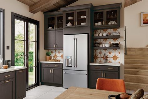 dark gray kitchen cabinets Merillat Kitchen Cabinets, Merillat Cabinets, Island Cabinets, Classic White Kitchen, Kabinet Dapur, Kitchen And Bath Remodeling, Interior Design Consultation, Gray Kitchen, Design Your Kitchen