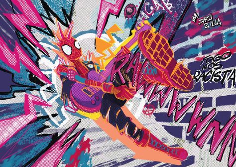 Spider Punk Wallpaper Laptop, Spiderverse Fanart, All Spiderman, Hobie Brown, Punk Wallpaper, Spider Punk, Spiderman Artwork, Spiderman Pictures, Spiderman Comic