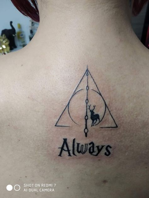 Deathly Hallows Tattoo Design, Harry Potter Always Tattoo, Snape Tattoo, Harry Potter Tattoos Minimalist, Always Harry Potter Tattoo, Tattoo Prep, Hollow Tattoo, Hallows Tattoo, Harry Potter Always