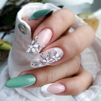 Nails Mint Green Design, Mum Nails, Nails Mint Green, Prettiest Nails, Daisy Acrylic Nails, Mermaid Drawing, Elegant Touch Nails, Fail Nails, Gorgeous Images