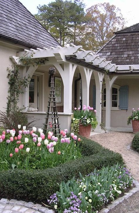 White Pergola, Boxwood Garden, Cheap Pergola, Pergola Swing, Pergola Attached To House, Budget Patio, Casas Coloniales, Backyard Pergola, Deck With Pergola