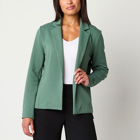 Elevate your suiting with this women's classic-fit single-breasted blazer from St. John's Bay. Made from a stretch-knit in a gorgeous green hue, it has notch lapels, long sleeves, and an open front. Wear it with jeans or pants. Closure Type: Open FrontFit: Classic FitSleeve Length: Long SleeveSleeve Style: Fitted SleeveApparel Length: 25 InchesFiber Content: 70% Polyester, 25% Rayon, 5% SpandexFabric Description: KnitCollar: Notch LapelCare: Tumble Dry, Machine WashCountry of Origin: Imported Fitted Blazer, Breasted Blazer, Dark Forest, Liz Claiborne, Single Breasted, Long Sleeves, Blazer, Long Sleeve, Pants