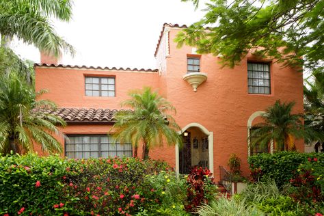 November Color of the Month: Blazing Autumn (DE5235) | Dunn-Edwards Mediterranean Revival Architecture, Studio Remodel, Mediterranean Homes Exterior, Spanish Colonial Homes, Spanish Revival Home, Mediterranean Revival, Mediterranean Architecture, Mediterranean Style Homes, Mediterranean Home Decor