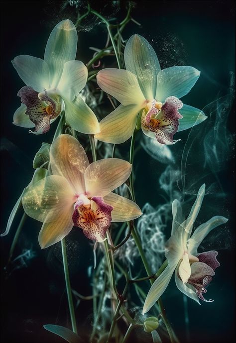 Original orchid, AI photo print. Archival Giclee print on semi-gloss paper. Range of sizes available, excellent quality even at large scale. Unique, made in London. Chogiseok Flower, Excellent Wallpapers, Orchid Artwork, Orchid Aesthetic, Photography 90s, Photography List, Orchid Photography, Flowers Black Background, Natural Objects