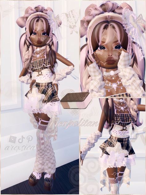 Neopolitan Dress To Impress, Neopolitan Dti, Cool Dti Outfits, Neapolitan Dti, Dti Food Inspired Ideas, Dress To Impress Food Inspired, Winter Update, Fancy Dress Code, Hair Combos