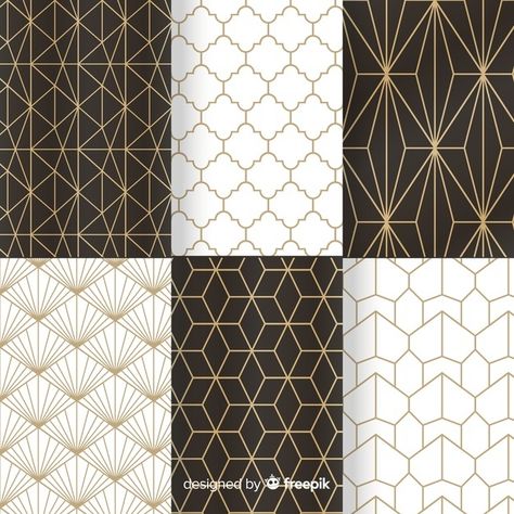 Geometric luxury pattern collection | Premium Vector #Freepik #vector #background #pattern #gold #abstract Geometric Packaging Design, Art Deco Pattern Design, Luxury Design Print, Luxury Pattern, Funky Patterns, Shirt Box, Gold Geometric Pattern, Luxury Packaging Design, Graphic Design Cards