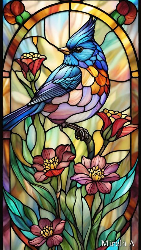 Vitrazh Drawing, Drawing Stained Glass Windows, Vitray Art Ideas, Glass Painting Birds, Glass Painting Birds Designs, Stained Glass Drawing, Vitray Art, Outside Wall Art, Stained Glass Painting