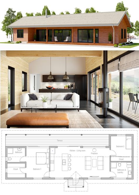 Tiny house plans, small house plans, #smallhouseplans #tinyhouseplans #smallhouse Industrial House Plans, Affordable House Plans, Two Story House Plans, Small House Floor Plans, Casa Country, Plans House, Tiny House Floor Plans, Small House Plan, Tiny House Cabin