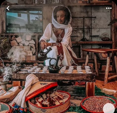 Ethiopian Coffee Ceremony Art, Coffee Ceremony Ethiopia, Eritrean Coffee Ceremony, Jebena Coffee Ethiopia, Ethiopian Culture Art, Eritrean Culture Aesthetic, Habesha Restaurant, Eritrea Culture, Yemen Coffee