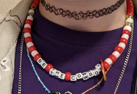 Mitski Jewelry, Mitski Bracelet, Be The Cowboy Mitski, Pony Bead Necklace, Be The Cowboy, Kandi Bracelets, Alphabet Beads, The Cowboy, Pony Beads